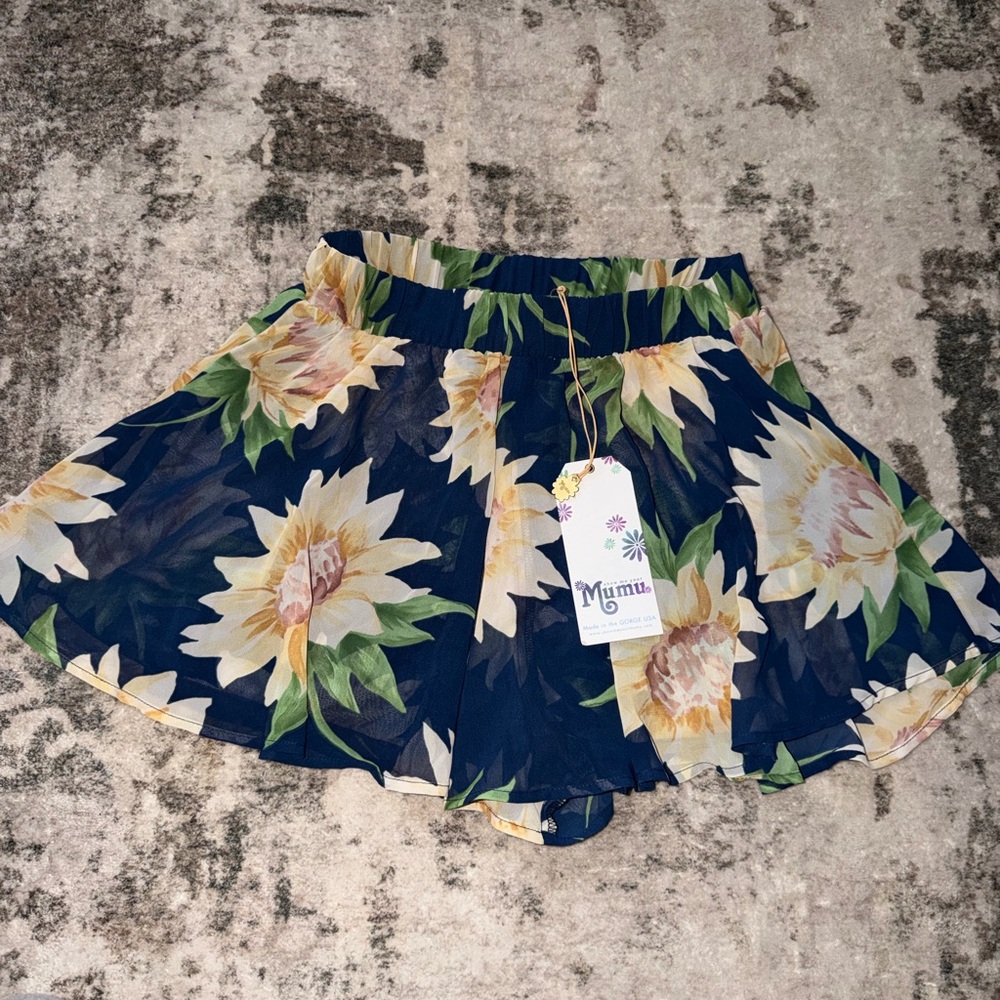 Show Me Your MuMu Navy and Yellow Floral Skater Skirt